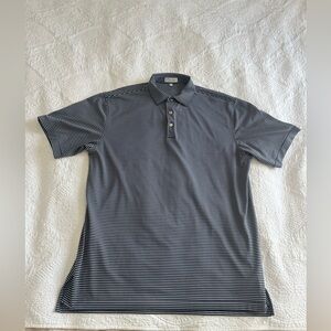 Peter Millar Summer Comfort Men’s Polo Shirt Large Gray Navy Stripe EUC